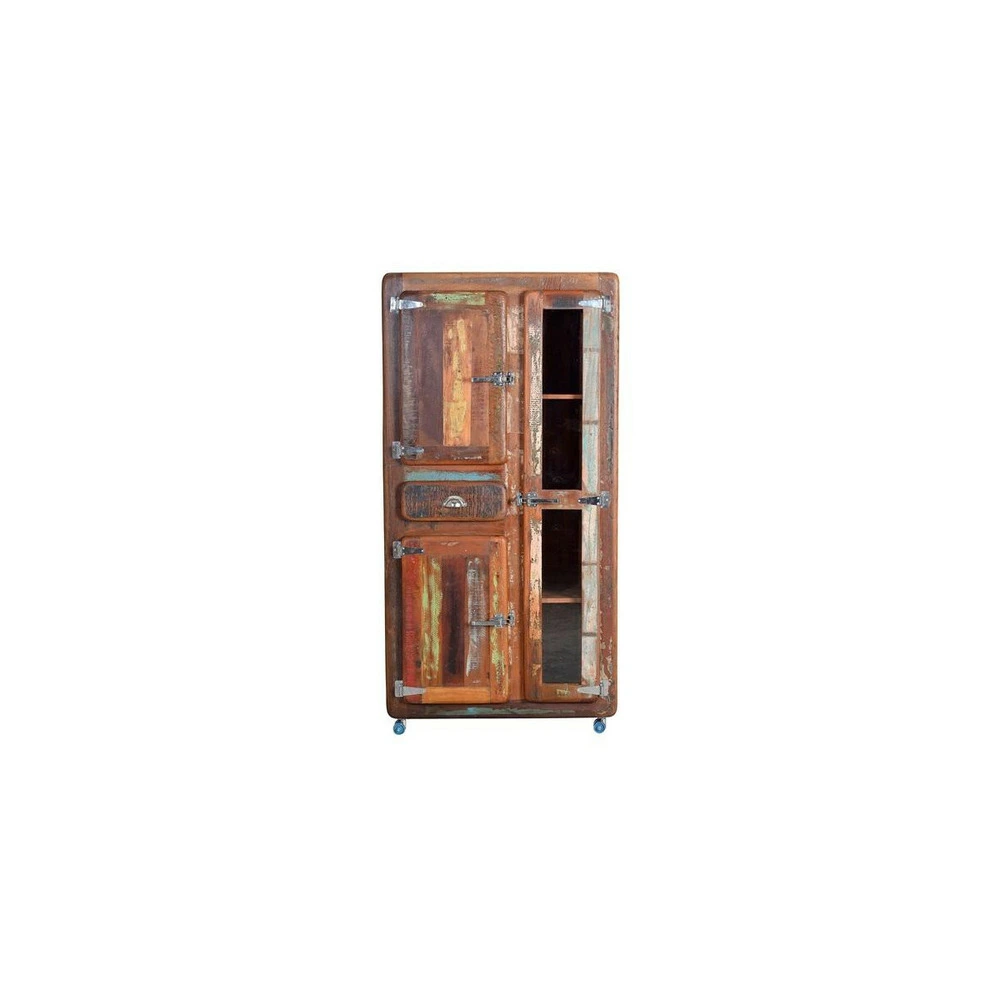 Armoire 1 tiroir bois, fer marron 90x38x180cm bois-fer - rosalia décoration d'autrefois