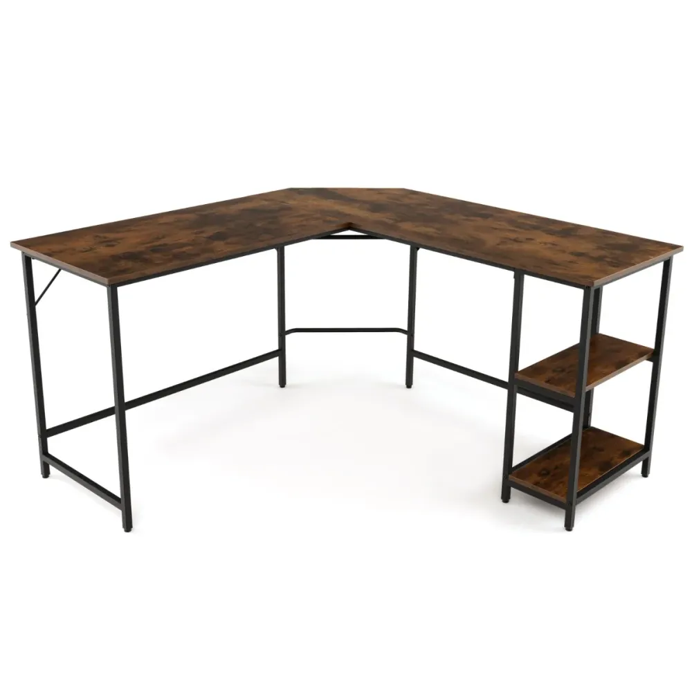 Bureau informatique en forme de L 138 x 50 cm espace de rangement intégré design rustique en acier au carbone marron 20_00...