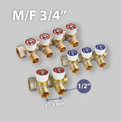Collettore Lineare Maschio/Femmina 3/4" Con Rubinetti D'Arresto Mod.227 Icma 4 Vie Da 1/2" (16)