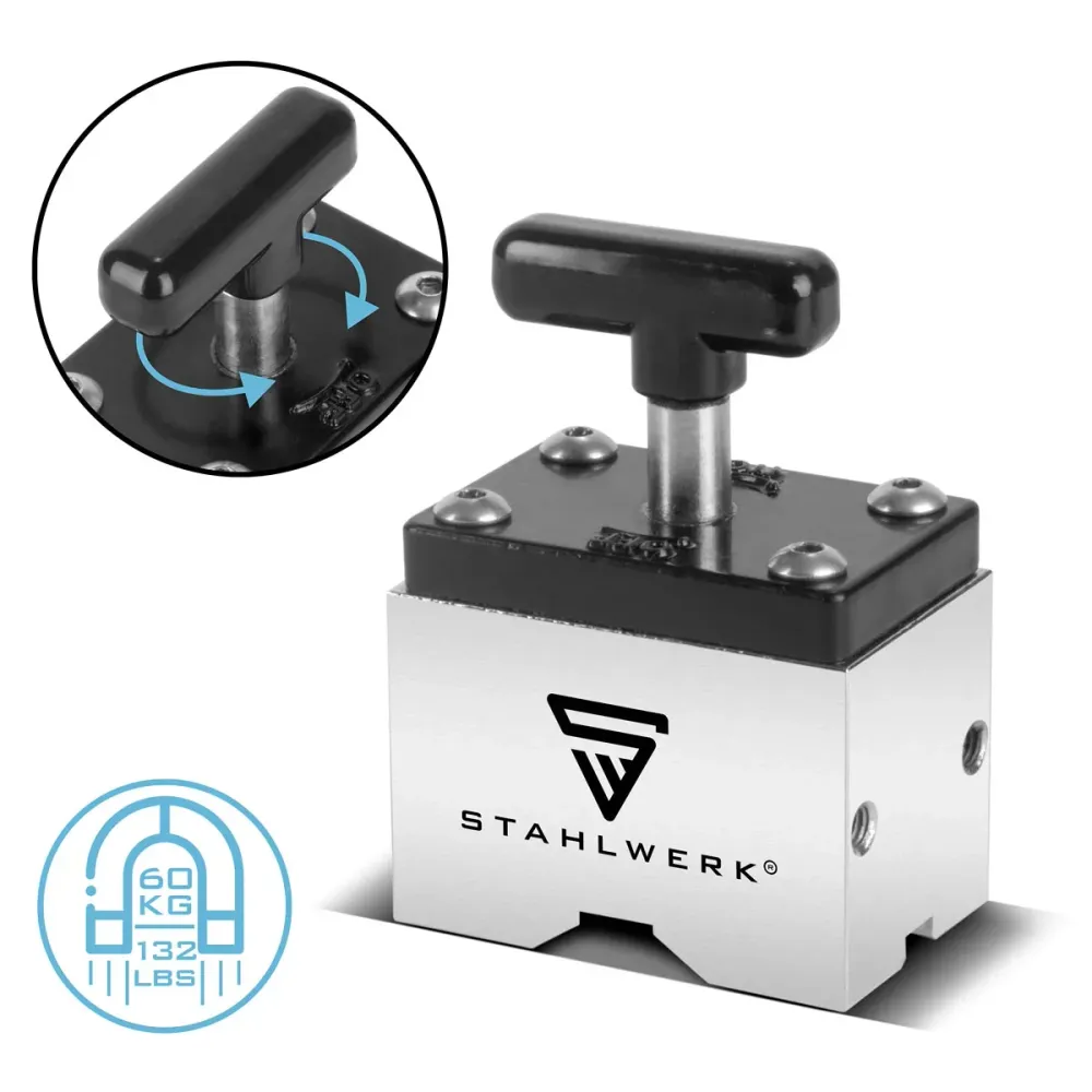 Maget adhésif Stahlwerk Vierkant | Bloc magnétique tourbillonnant | Magnétique carré adaptable avec interrupteurs marche /...