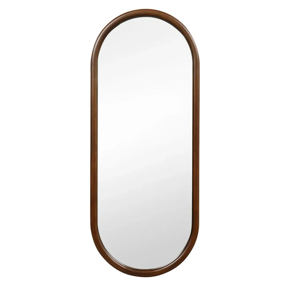 Miroir mural 110 x 45 cm ovale avec cadre en bois massif simple à installer design moderne en MDF marron 20_0012882