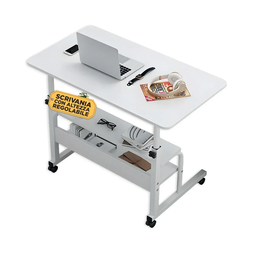Scrivania Mobile Regolabile – Struttura Ferro e Piano MDF 80×40 cm