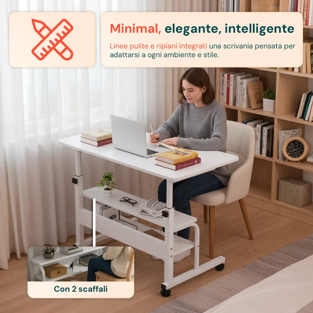 Scrivania Mobile Regolabile – Struttura Ferro e Piano MDF 80×40 cm