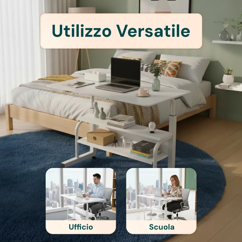 Scrivania Mobile Regolabile – Struttura Ferro e Piano MDF 80×40 cm