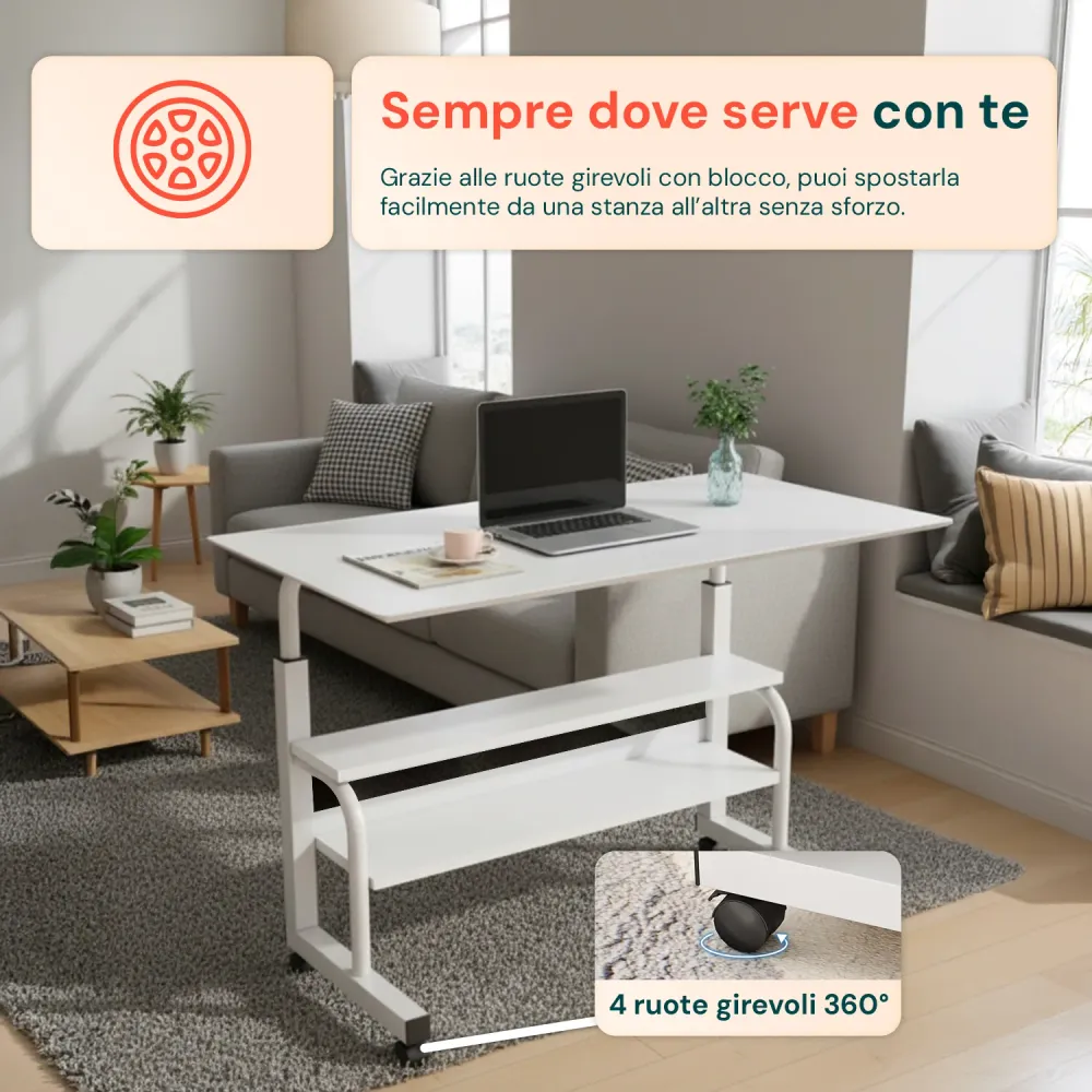 Scrivania Mobile Regolabile – Struttura Ferro e Piano MDF 80×40 cm
