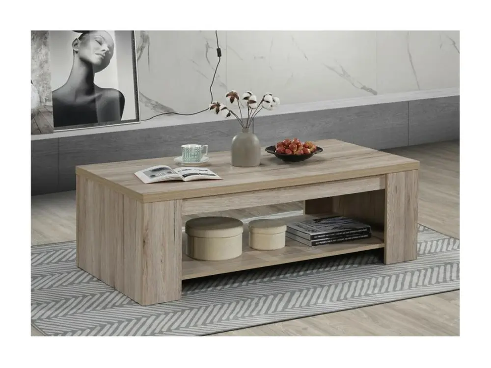 Table basse style rustique 120x90 collection VERMONT effet chêne