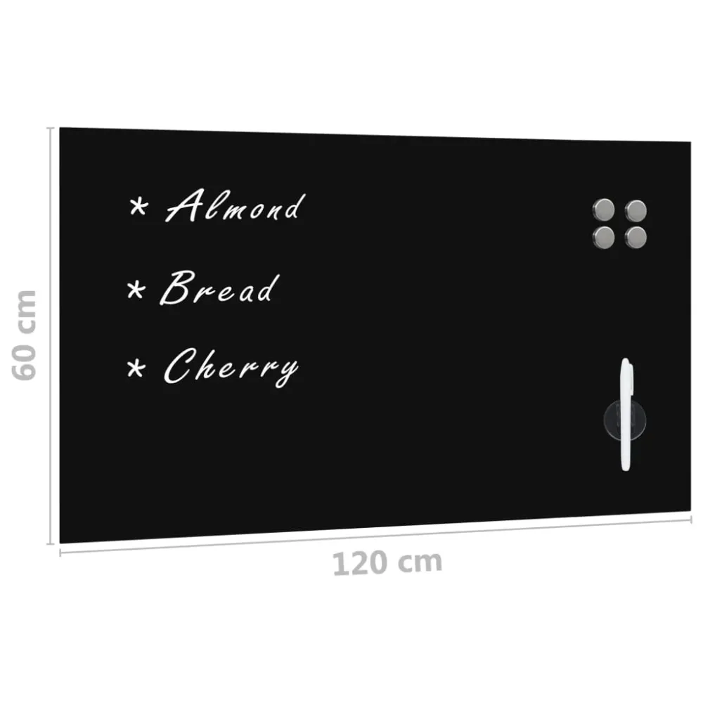 Tableau magnétique panneau écriture école maison bureau mural verre 120 x 60 cm noir 02_0045498
