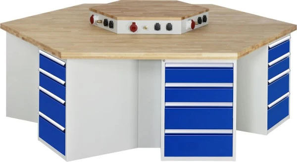 Établi de équipe RAU série 4000 avec fixation énergétique 6 conteneurs de sous-structure (4x tiroir) 2700x890x2340 mm 03-4...