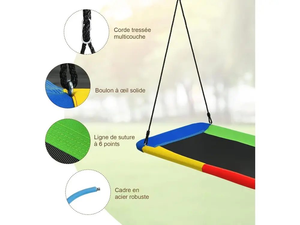 Balançoire nid en plate-forme avec cordes de suspension hauteur réglable 100-180cm 315 kg