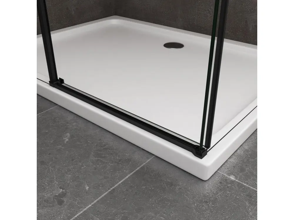 Douche d'angle avec paroi latérale fixe et porte frontale avec fermeture douce amortie H 200 8 mm cadre noir mat Cm 8...