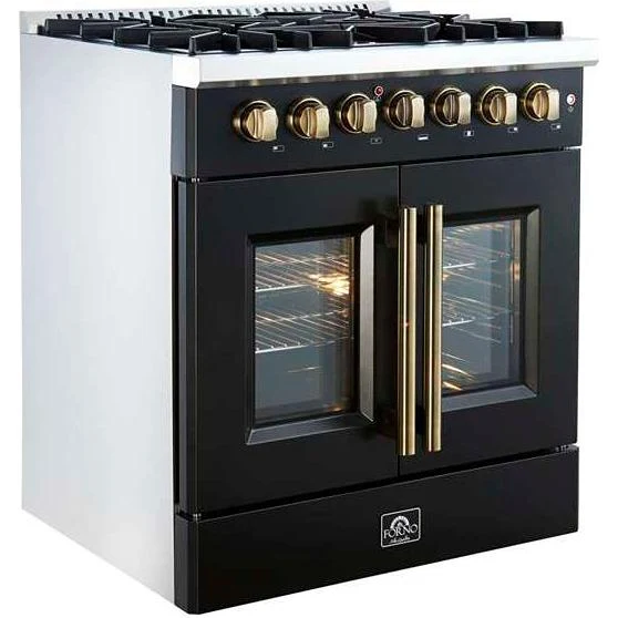 Forno Cuisinière à biénergie autoportante de 30 pouces avec porte française FFSGS6356-30BLK