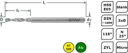 Mini perceuse SPPW HSS-E05 - N25 ° DIN1899 3xØ L : 25x47 Ø0.65 UE : 10 pièces 4111210065 acquérir à bas prix
