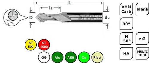 SPPW Multi-V VHM 90° NL : 50x6.0 z : 2 Ø3.0 6680900300 magasiner à bas prix