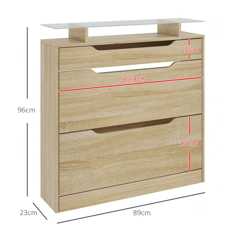 Armoire à Chaussures avec 2 tiroirs rabattables + 1 tiroir Coulissant + 1 comptoir et 1 Plateau en Verre étagère réglable...