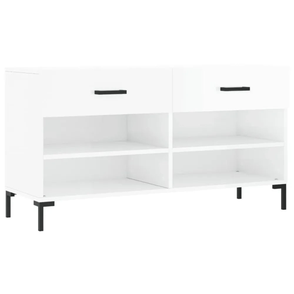 Banc à chaussures bottes commode étagère meuble entrée rangement brillant 102 x 35 x 55 cm bois d'ingénierie blanc 02_0022899