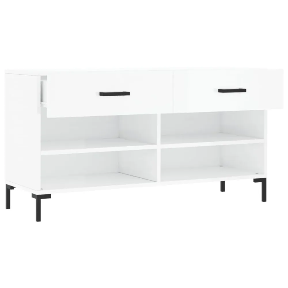 Banc à chaussures bottes commode étagère meuble entrée rangement brillant 102 x 35 x 55 cm bois d'ingénierie blanc 02_0022899