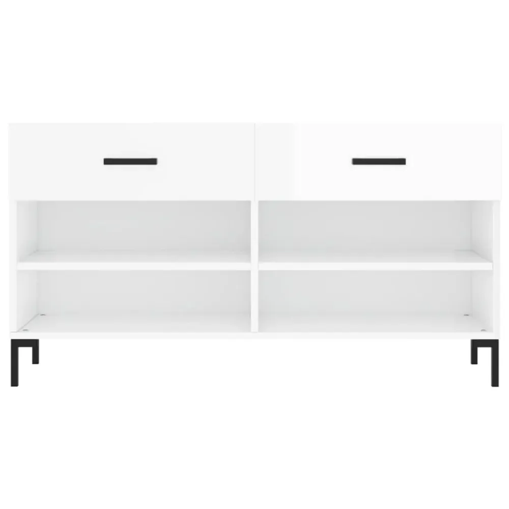 Banc à chaussures bottes commode étagère meuble entrée rangement brillant 102 x 35 x 55 cm bois d'ingénierie blanc 02_0022899