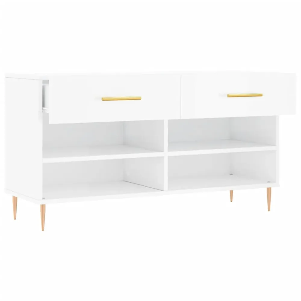 Banc à chaussures bottes commode étagère meuble entrée rangement brillant 102 x 35 x 55 cm bois d'ingénierie blanc 02_0022896