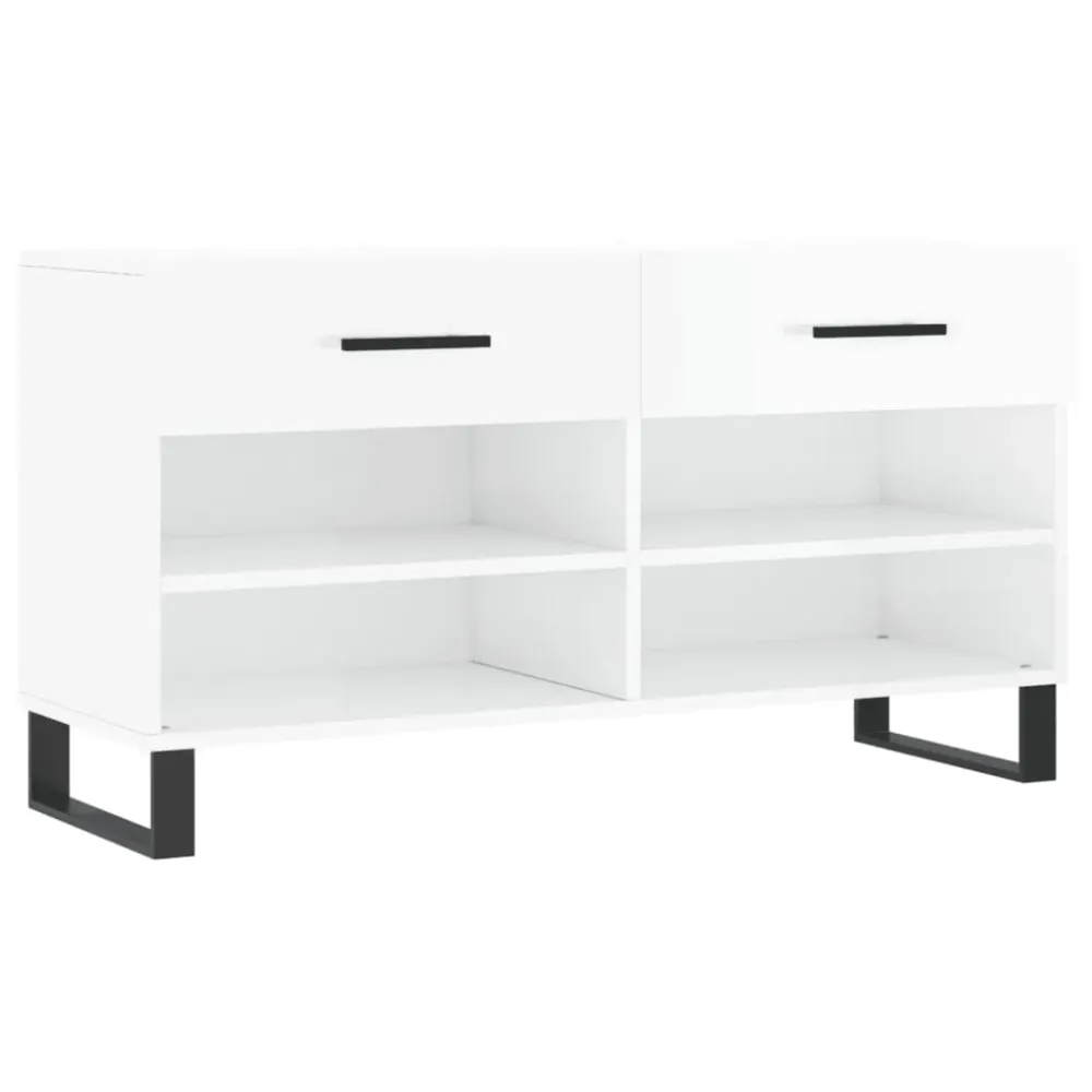 Banc à chaussures bottes commode étagère meuble entrée rangement brillant 102 x 35 x 55 cm bois d'ingénierie blanc 02_0022897