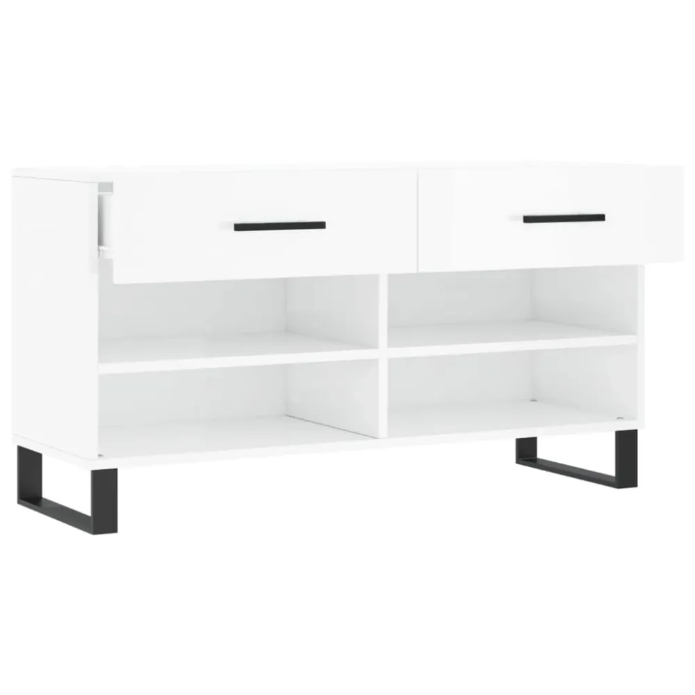 Banc à chaussures bottes commode étagère meuble entrée rangement brillant 102 x 35 x 55 cm bois d'ingénierie blanc 02_0022897