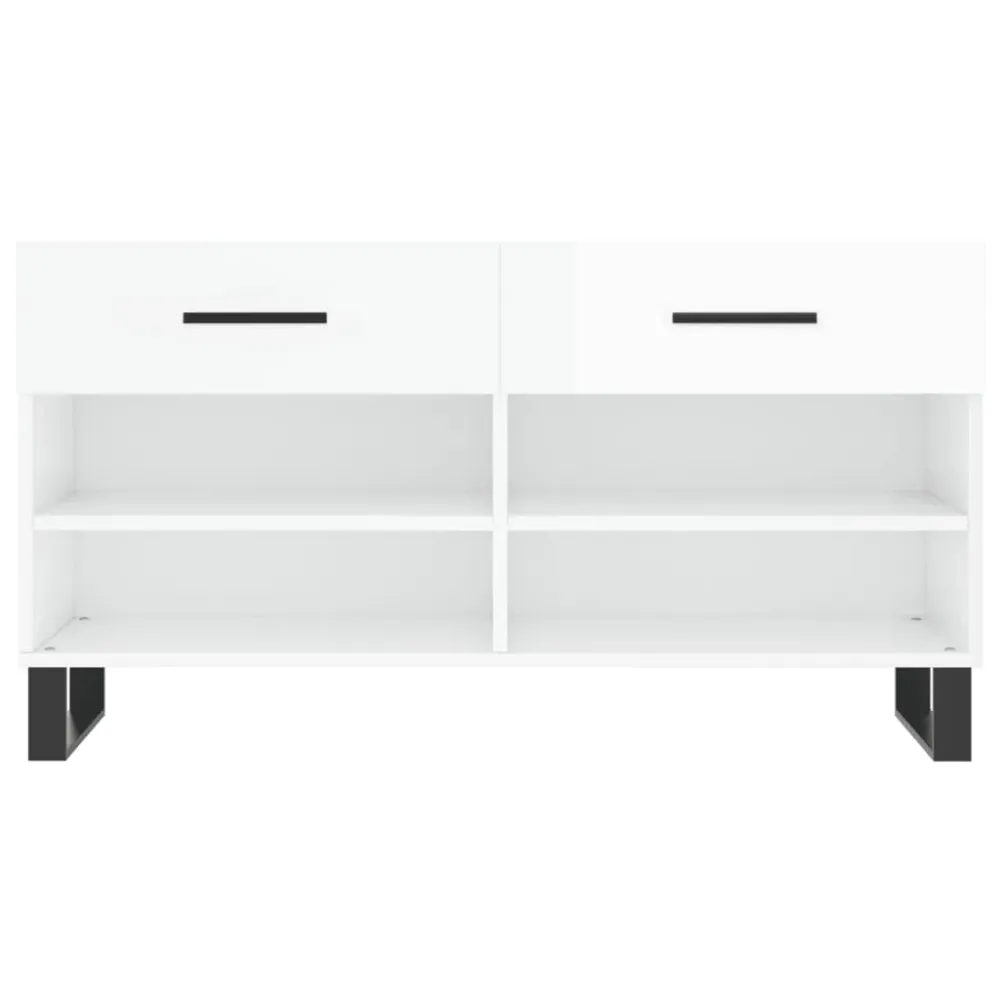 Banc à chaussures bottes commode étagère meuble entrée rangement brillant 102 x 35 x 55 cm bois d'ingénierie blanc 02_0022897