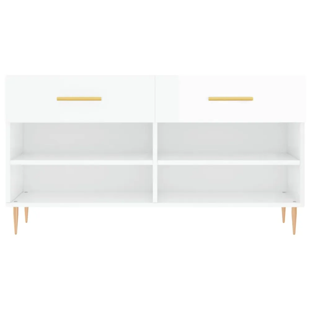 Banc à chaussures bottes commode étagère meuble entrée rangement brillant 102 x 35 x 55 cm bois d'ingénierie blanc 02_0022896
