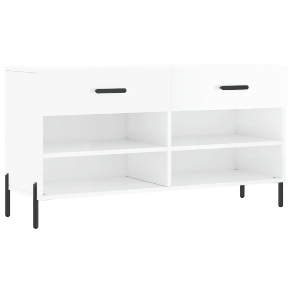 Banc à chaussures bottes commode étagère meuble entrée rangement brillant 102 x 35 x 55 cm bois d'ingénierie blanc 02_0022894