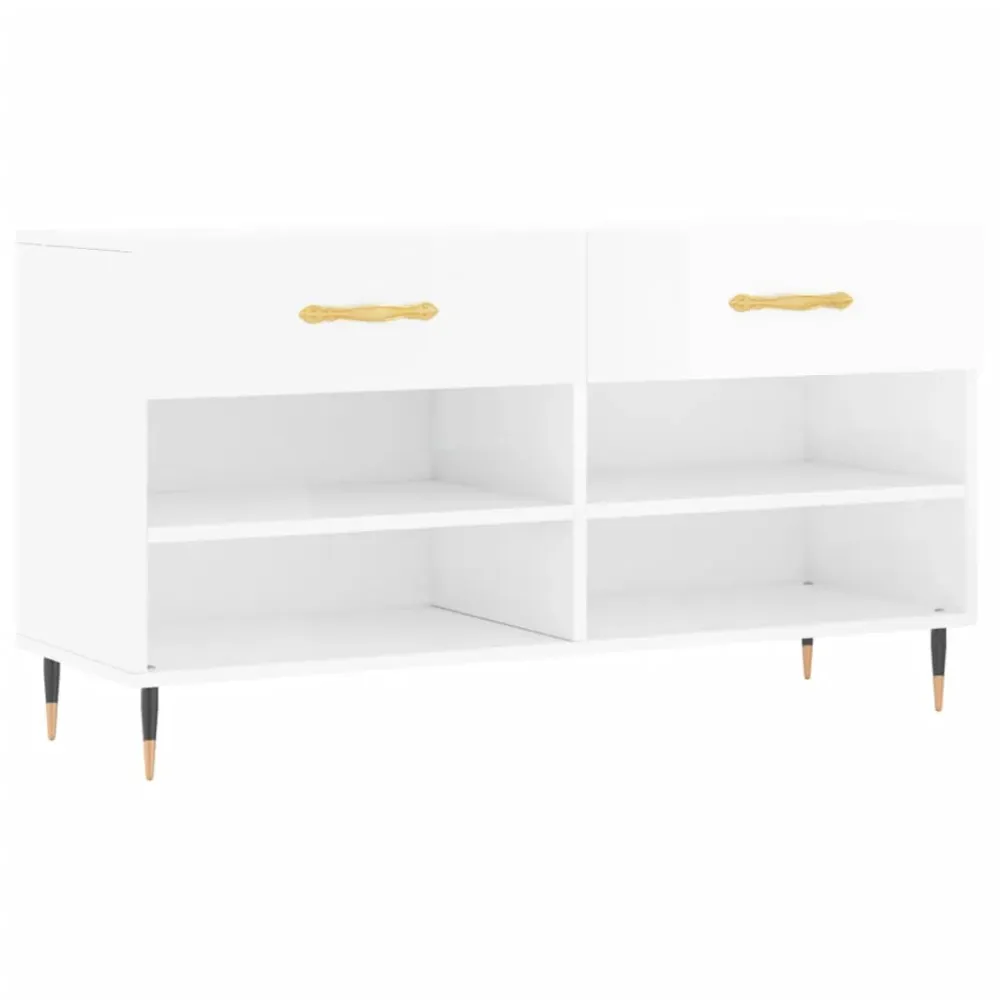 Banc à chaussures bottes commode étagère meuble entrée rangement brillant 102 x 35 x 55 cm bois d'ingénierie blanc 02_0022895