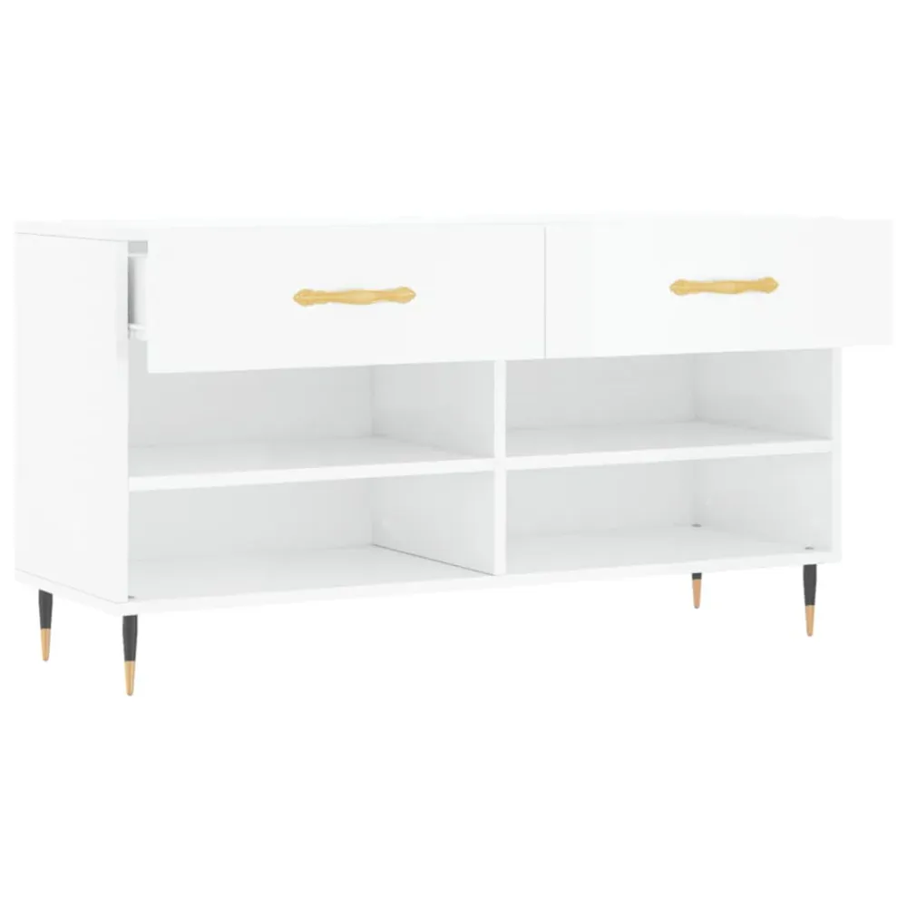 Banc à chaussures bottes commode étagère meuble entrée rangement brillant 102 x 35 x 55 cm bois d'ingénierie blanc 02_0022895