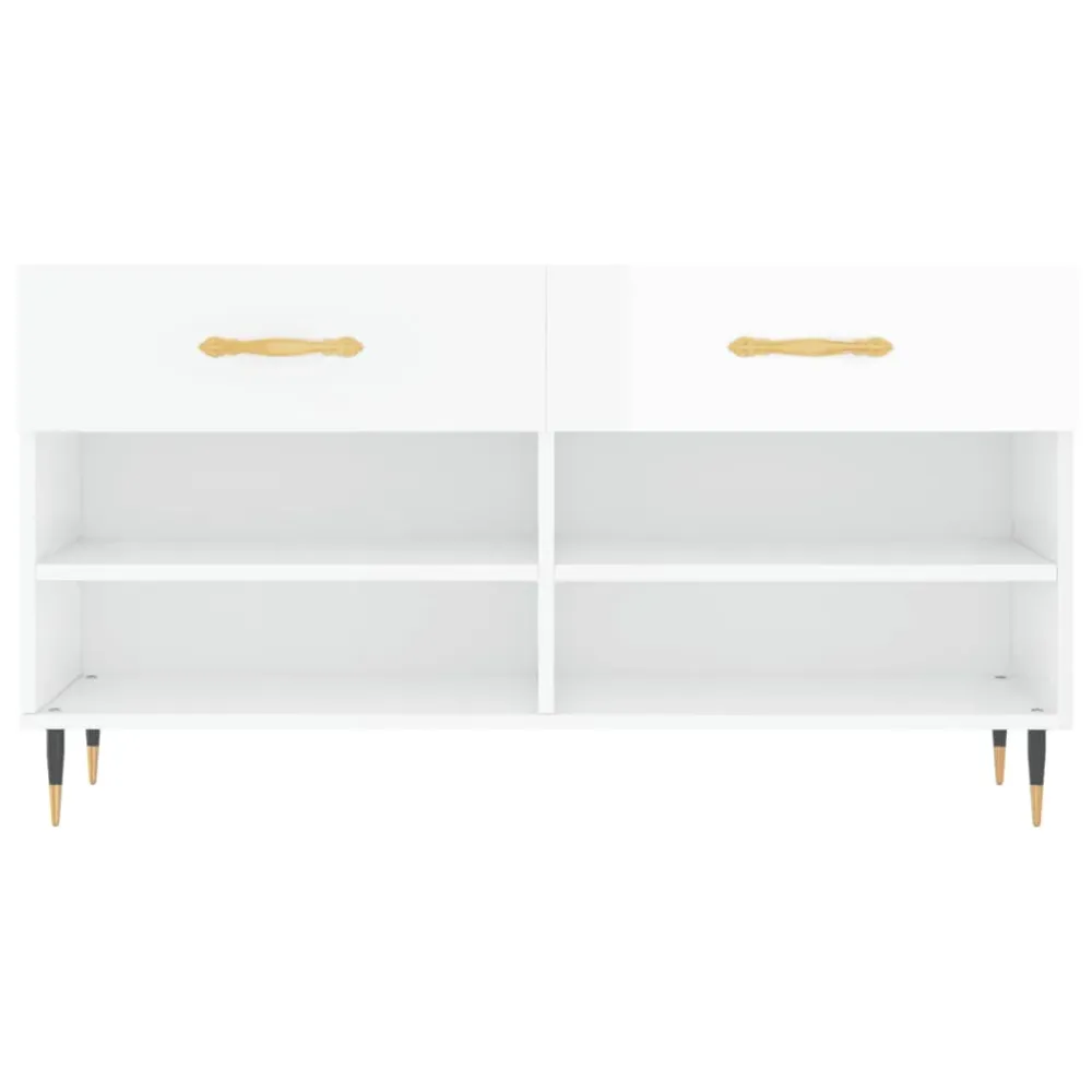 Banc à chaussures bottes commode étagère meuble entrée rangement brillant 102 x 35 x 55 cm bois d'ingénierie blanc 02_0022895