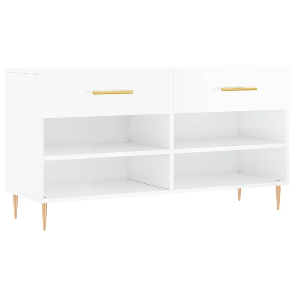 Banc à chaussures bottes commode étagère meuble entrée rangement brillant 102 x 35 x 55 cm bois d'ingénierie blanc 02_0022896