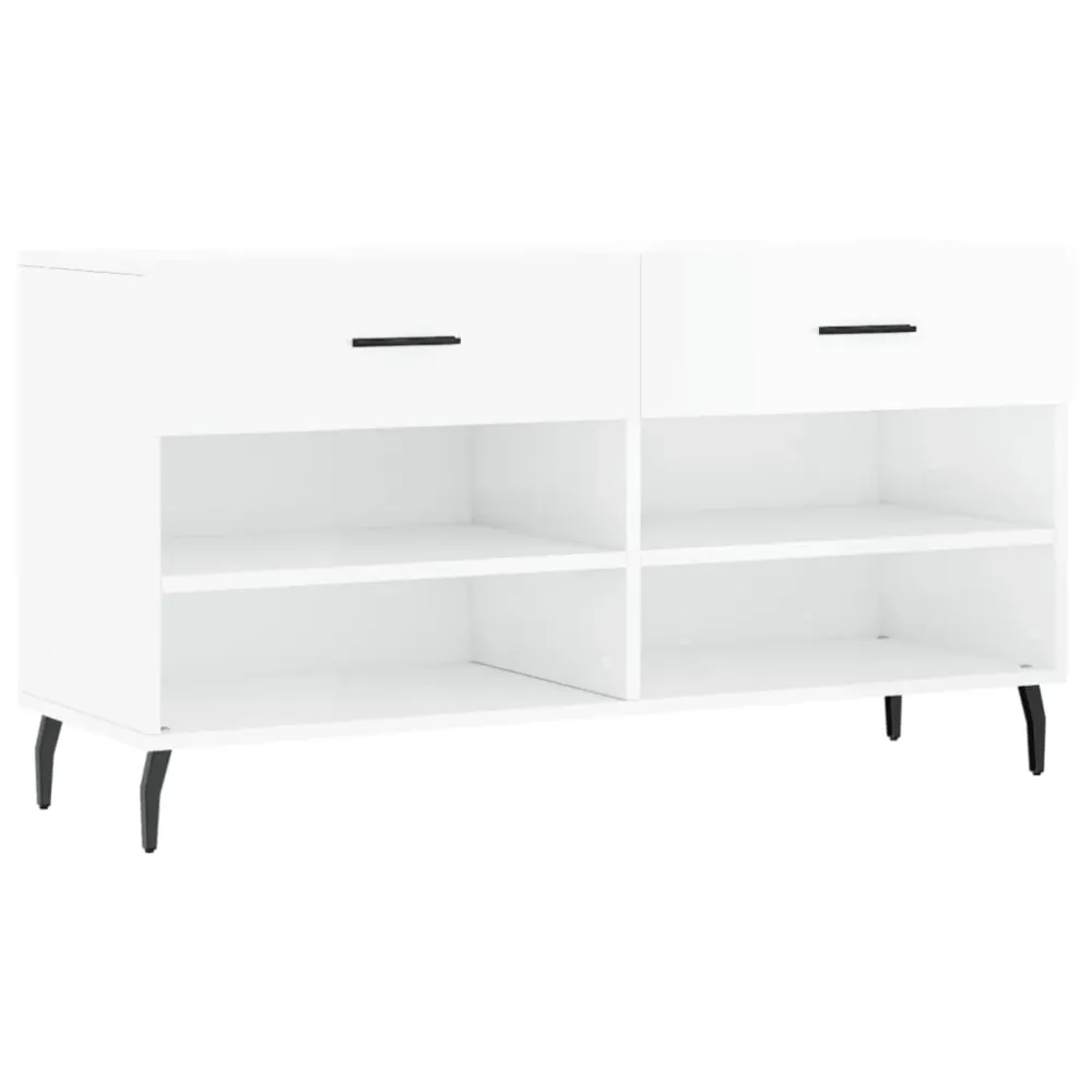 Banc à chaussures bottes commode étagère meuble entrée rangement brillant 102 x 35 x 55 cm bois d'ingénierie blanc 02_0022898