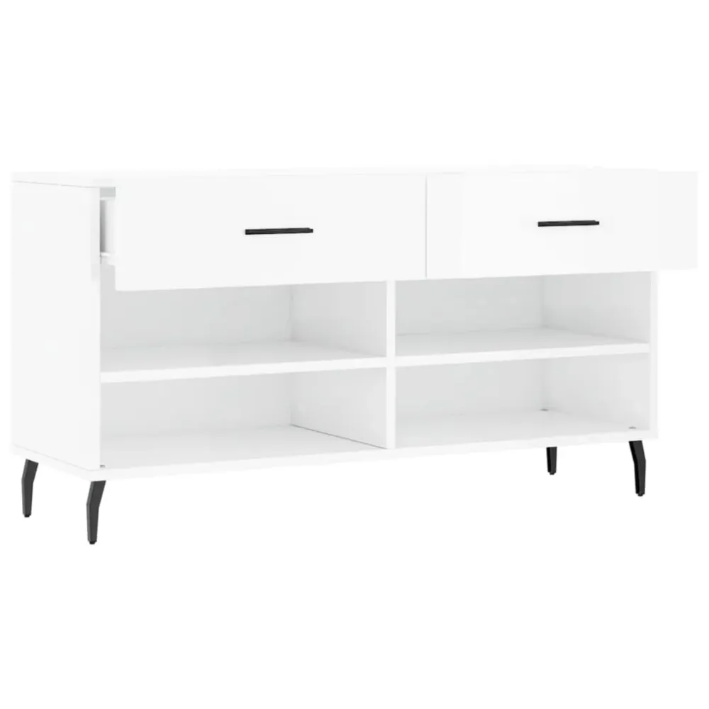Banc à chaussures bottes commode étagère meuble entrée rangement brillant 102 x 35 x 55 cm bois d'ingénierie blanc 02_0022898