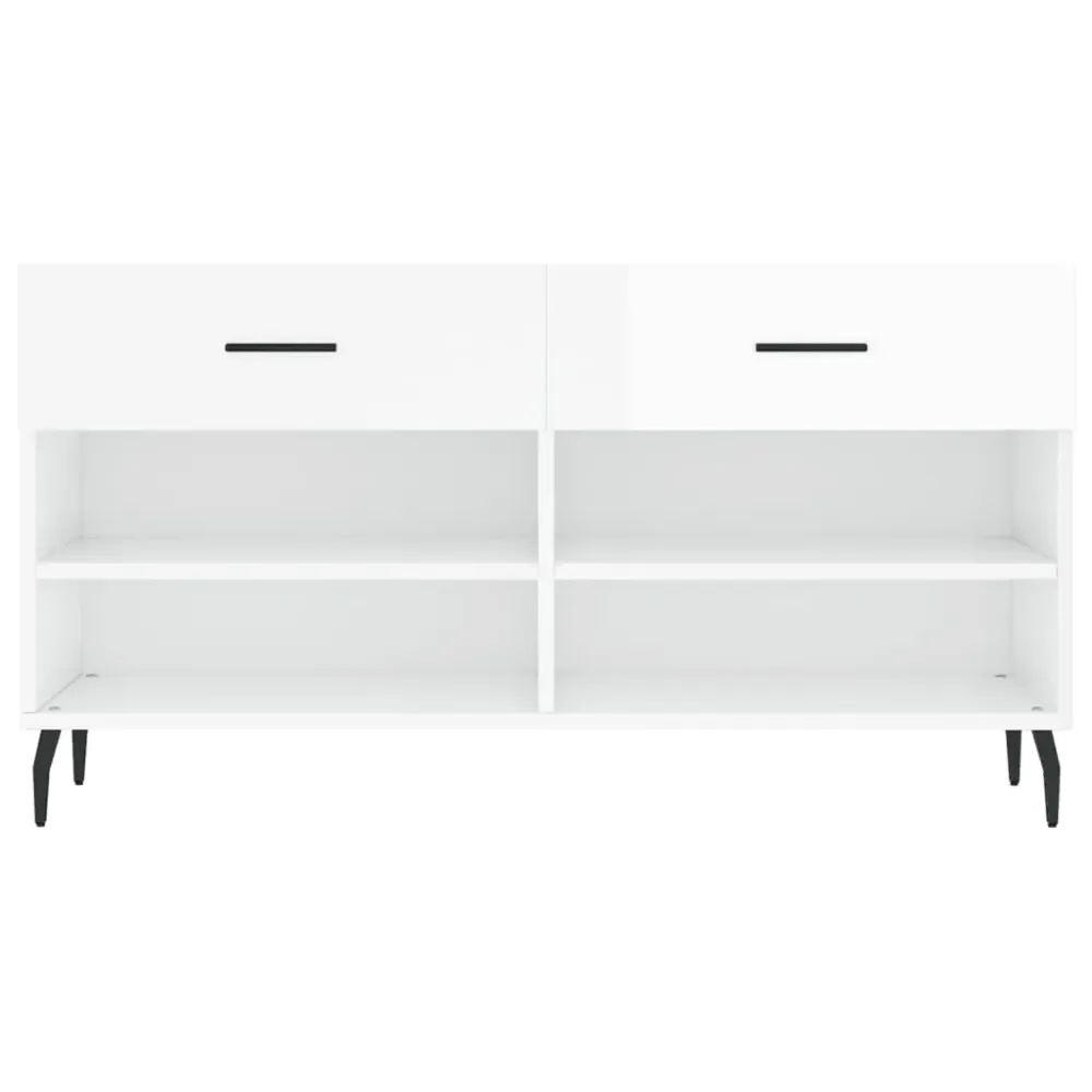 Banc à chaussures bottes commode étagère meuble entrée rangement brillant 102 x 35 x 55 cm bois d'ingénierie blanc 02_0022898