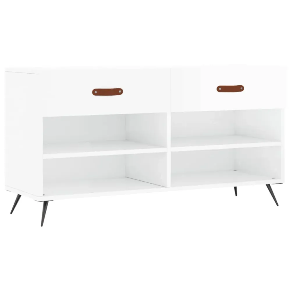 Banc à chaussures bottes commode étagère meuble entrée rangement brillant 102 x 35 x 55 cm bois d'ingénierie blanc 02_0022893
