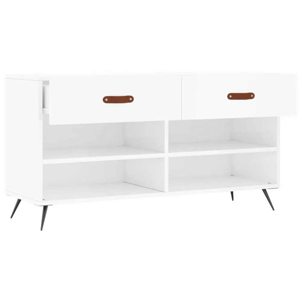 Banc à chaussures bottes commode étagère meuble entrée rangement brillant 102 x 35 x 55 cm bois d'ingénierie blanc 02_0022893
