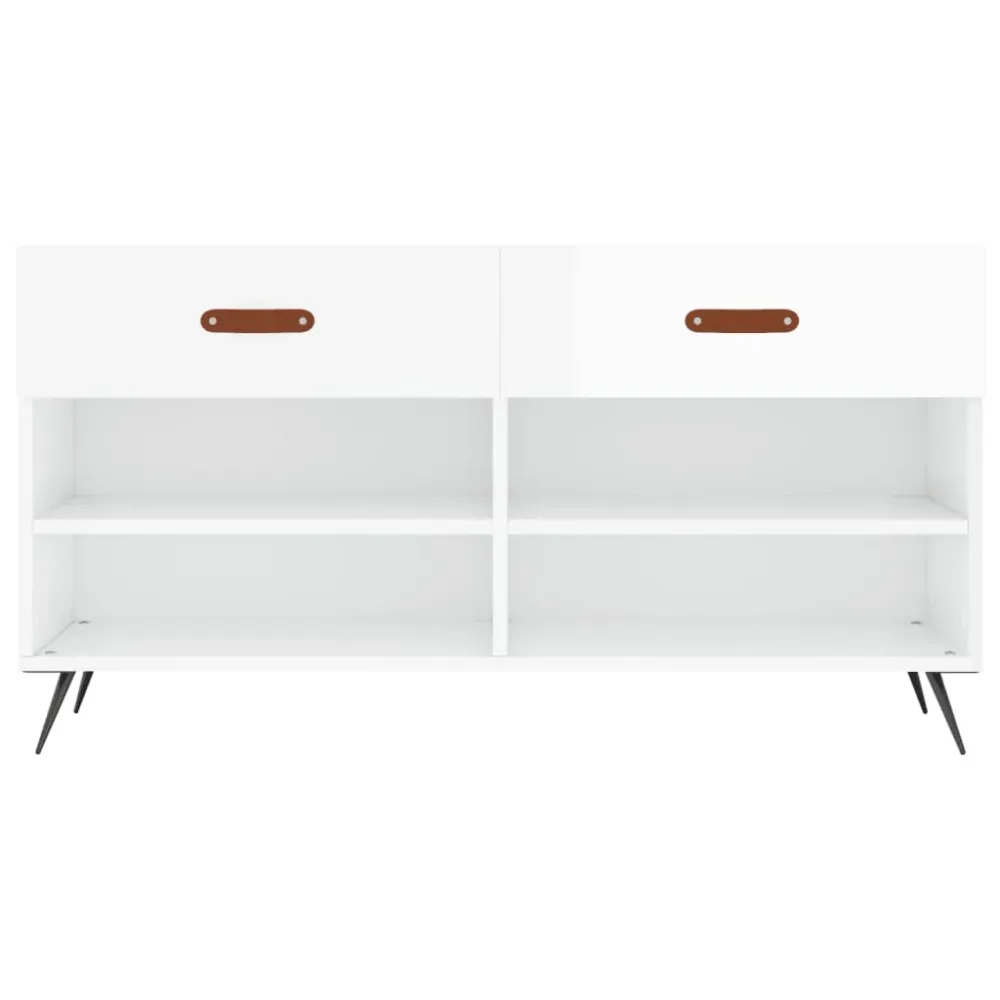 Banc à chaussures bottes commode étagère meuble entrée rangement brillant 102 x 35 x 55 cm bois d'ingénierie blanc 02_0022893