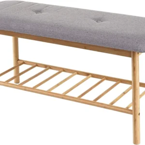 Banc étagère à chaussures assise rembourrée bambou 44x90x34cm BAN04050
