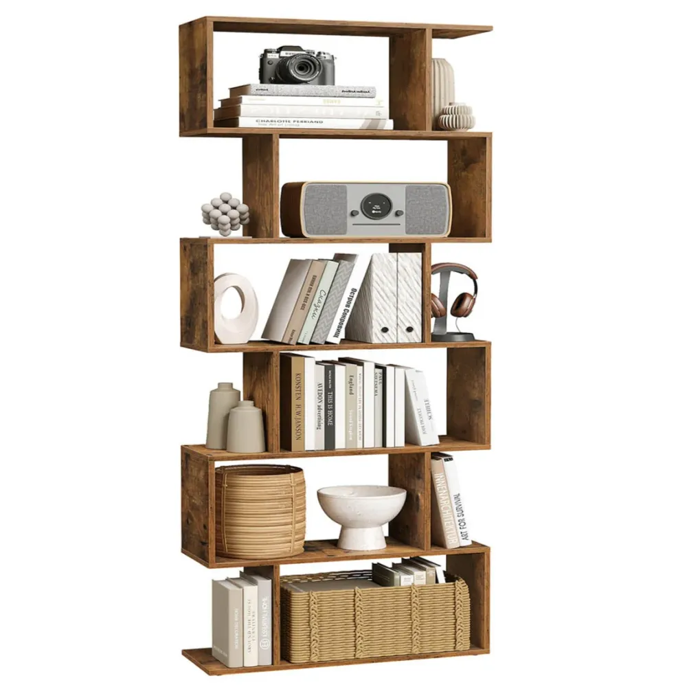 Bibliothèque contemporain étagère à 6 niveaux meuble de rangement cloison séparateur pour salon chambre bureau blanc 12_00...