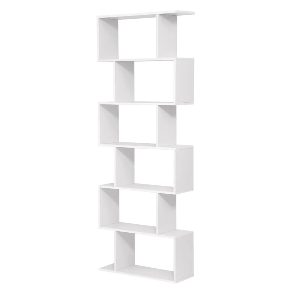 Bibliothèque contemporain étagère à 6 niveaux meuble de rangement cloison séparateur pour salon chambre bureau blanc 12_00...