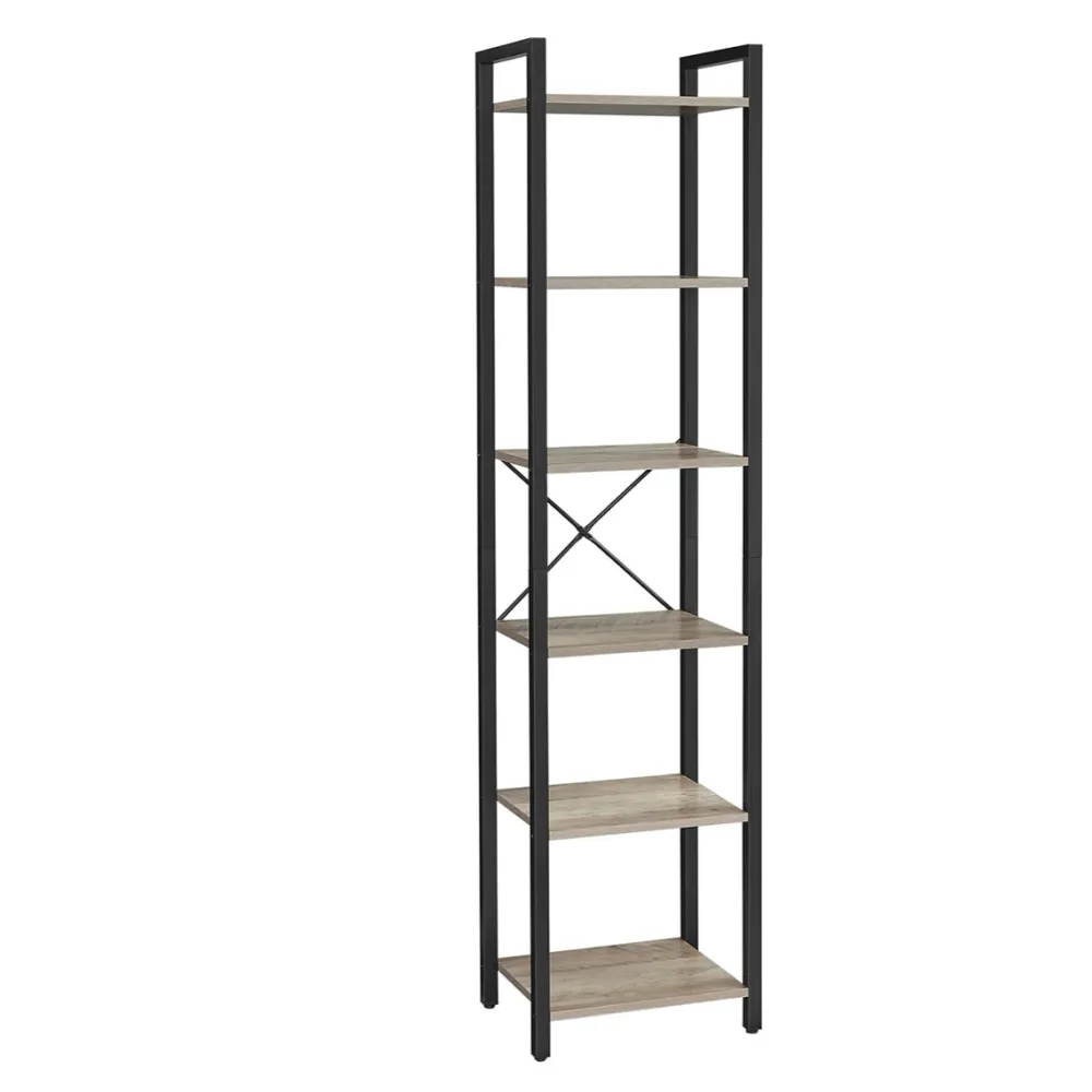 Bibliothèque 6 niveaux étagère livres meuble de rangement ouvert pour bureau salon chambre 30 x 40 x 187,5 cm gris 12_0004187