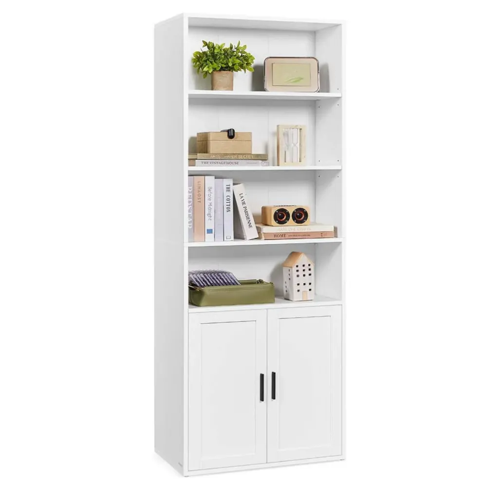 Bibliothèque étagère haute sur 6 niveaux avec porte meuble de rangement ouvert 24 x 60 x 175 cm pour salon bureau salle à...