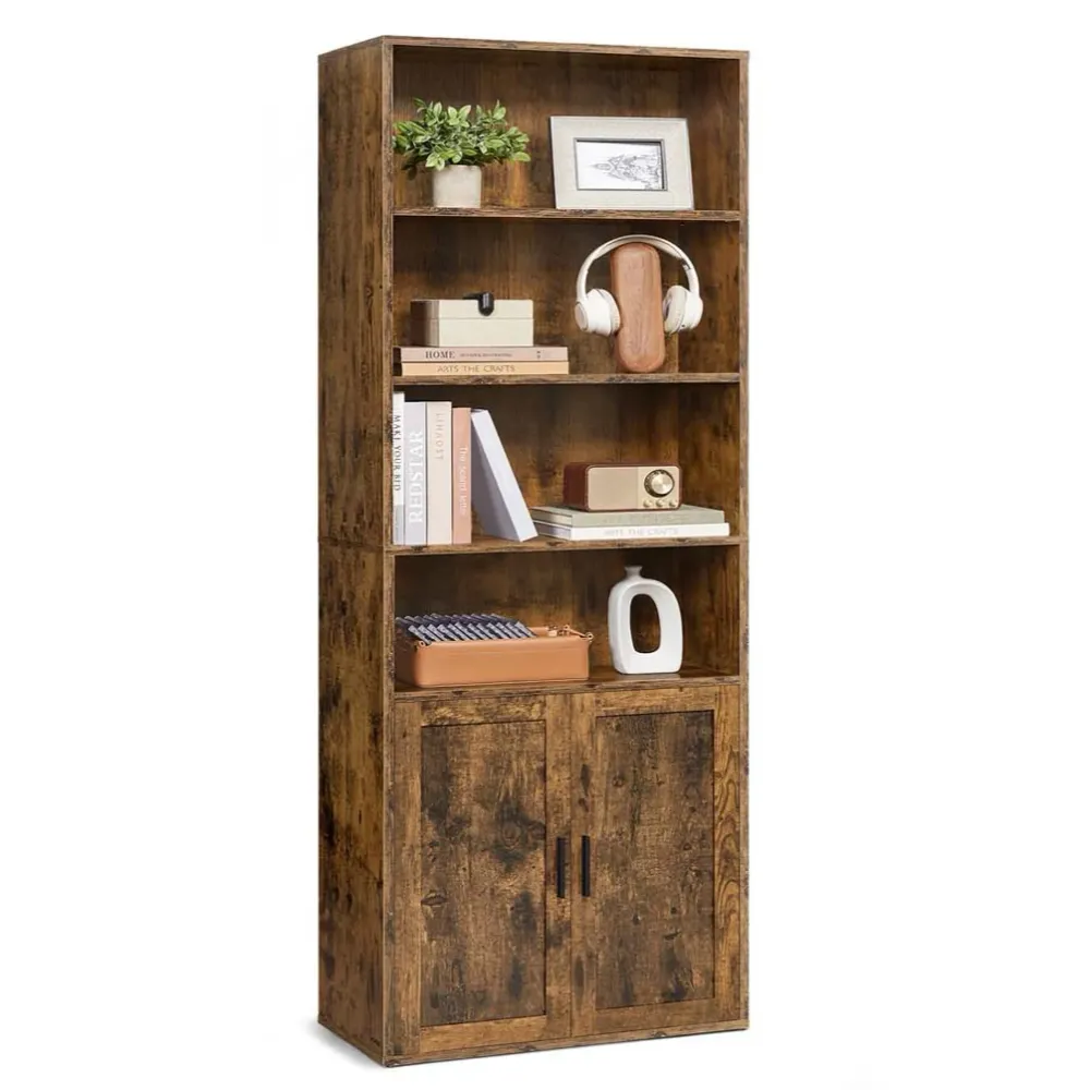 Bibliothèque étagère haute sur 6 niveaux avec porte meuble de rangement ouvert 24 x 318 x 175 cm pour salon bureau salle à...