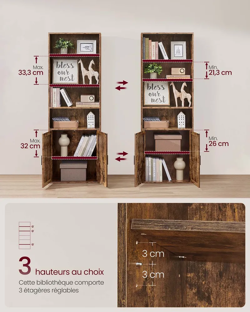 Bibliothèque étagère haute sur 6 niveaux avec porte meuble de rangement ouvert 24 x 318 x 175 cm pour salon bureau salle à...