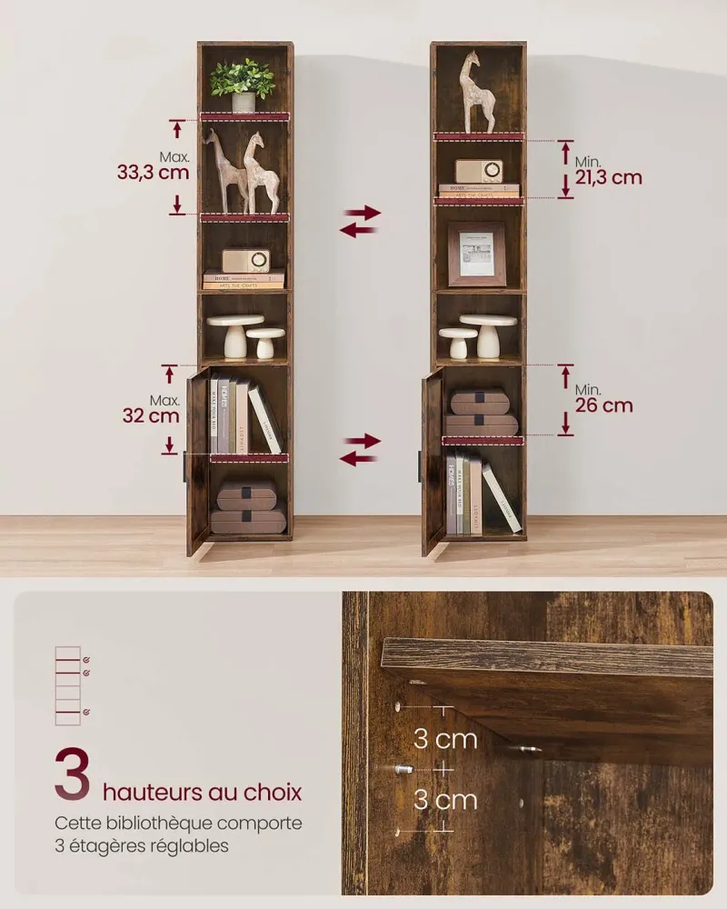 Bibliothèque étagère haute sur 6 niveaux avec porte meuble de rangement ouvert 24 x 318 x 175 cm pour salon bureau salle à...