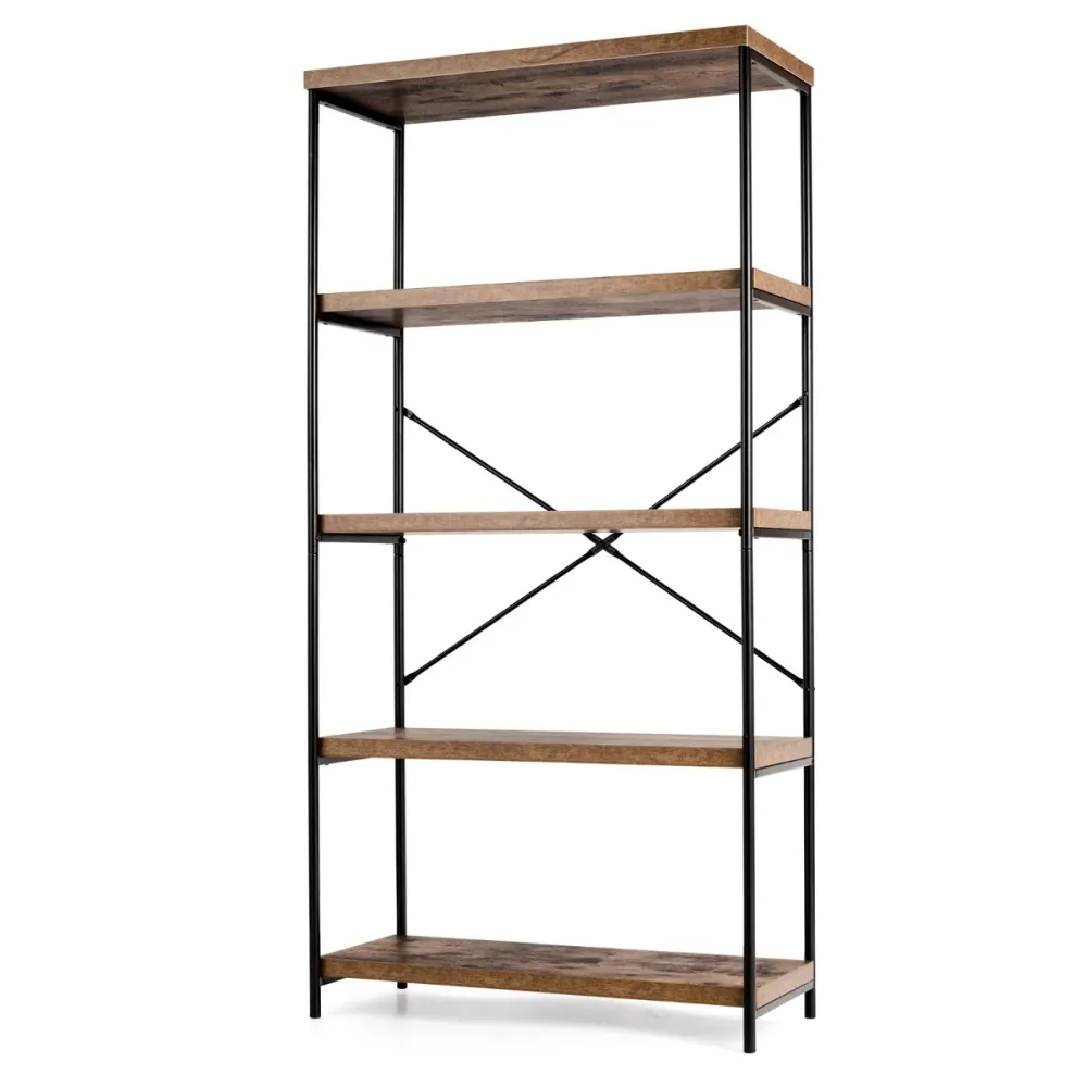 Bibliothèque étagère à 5 niveaux pour salon ou bureau 79 x 35 x 160 cm polyvalente et sécurisée design industriel en bois...