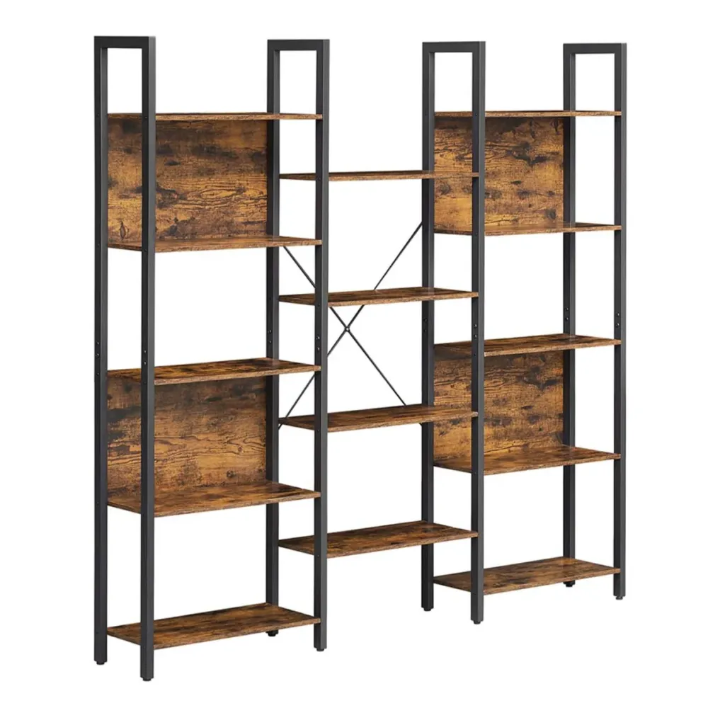 Bibliothèque étagère de rangement avec 14 compartiments cadre en métal pour salon bureau style industriel 158 x 24 x 166 c...