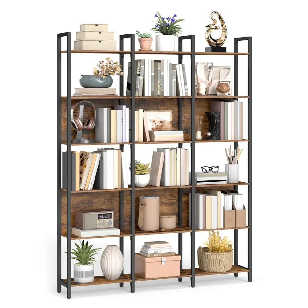 Bibliothèque étagère rangement 6 niveaux meuble de rangement 24 x 31,8 x 175 cm cadre en acier pour salon couloir bureau s...