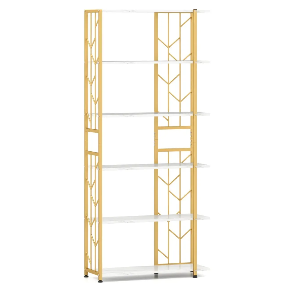 Bibliothèque à 6 étagères 80 x 31 x 180 cm optimisation de rangement style récent design géométrique en bois reconstitué b...