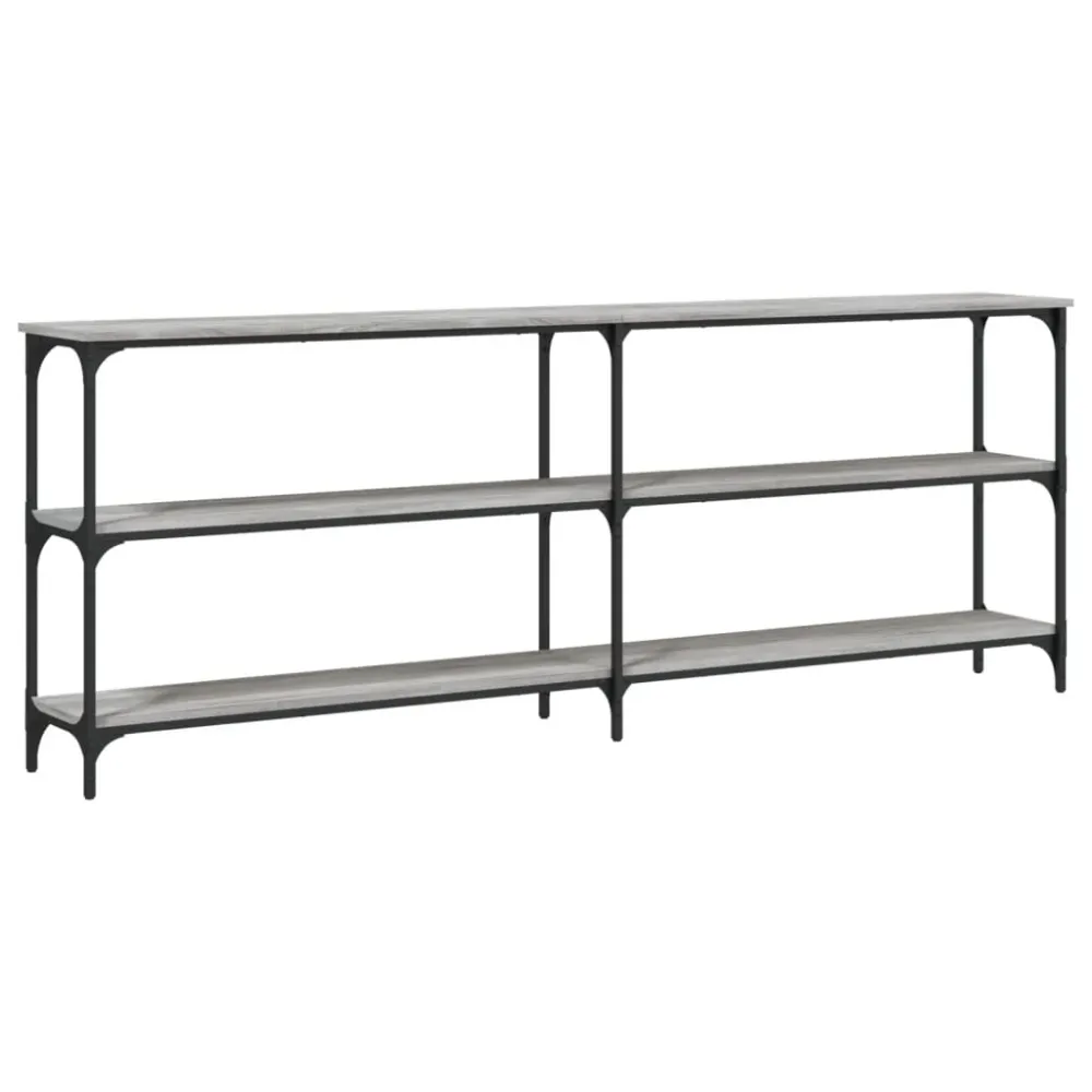 Bloc-notes mural Table console avec étagères design industriel 200 x 29 x 75 cm bois d'ingénierie gris et métal DEC032231
